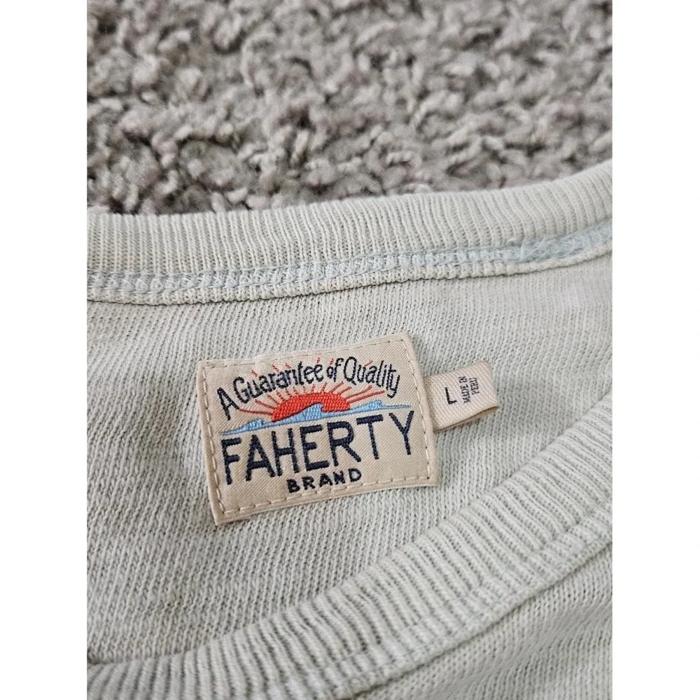 Faherty Brand Mens Large 100% Cotton Raglan Long Sleeve Pullover Light Green